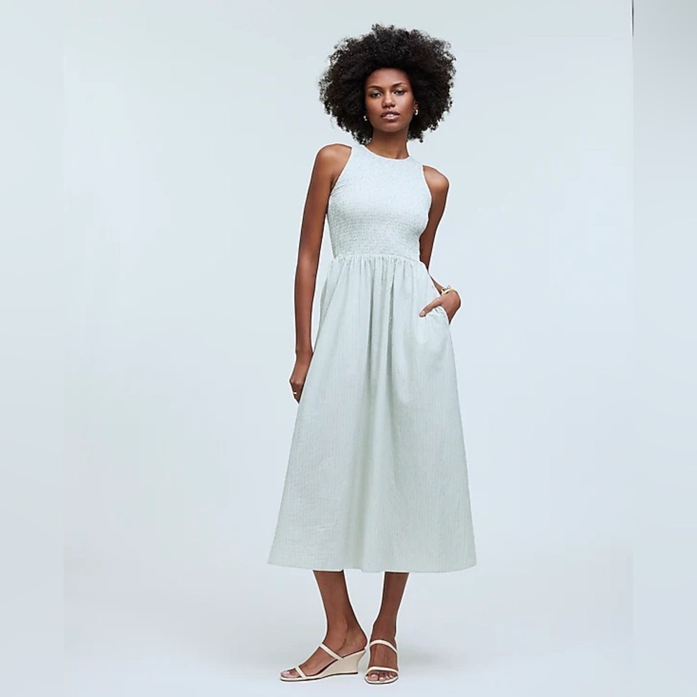 Madewell The Melody Smocked Midi Dress In Pistachio Size XXS NWT